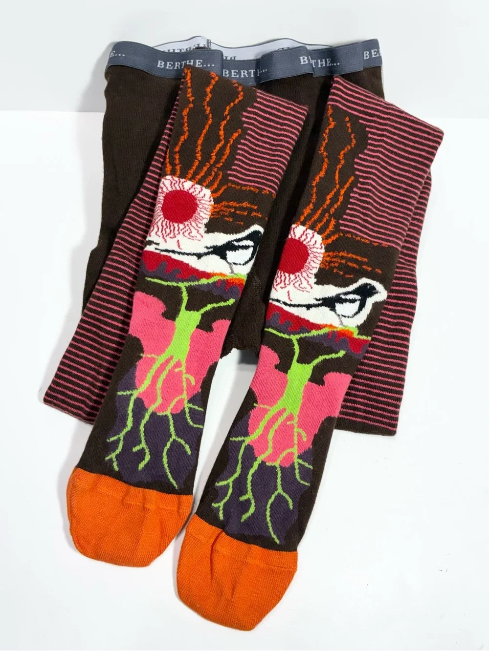 Berthe France Bird Sun Stripe Pattern Knit Tights Brown Multi Size 3/4 (M/L)